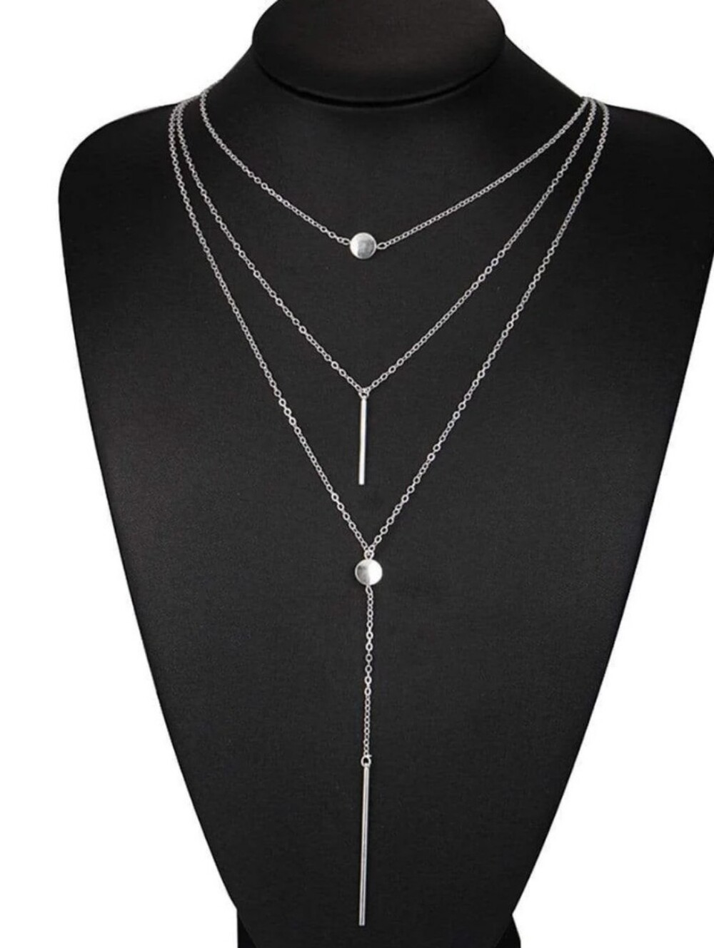 Layered Silver Disc & Bar Necklace - Elegant Multi-Strand Women’s Jewelry